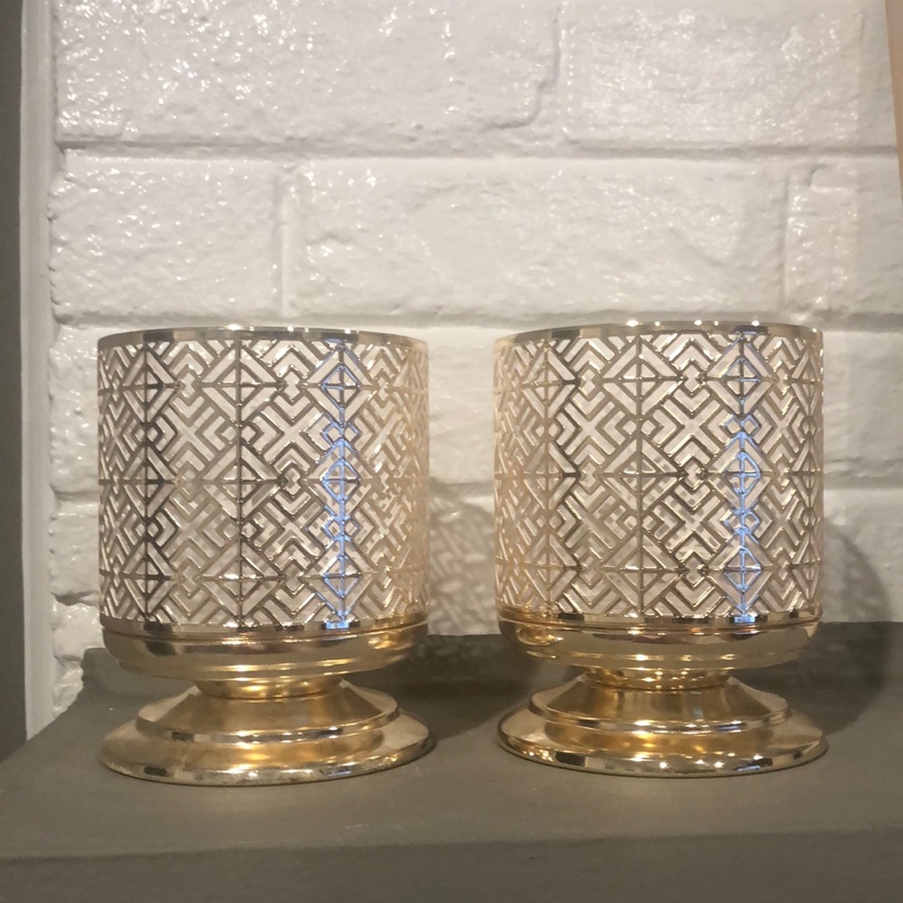 Pair of Gold Bath & Body Works candle holders